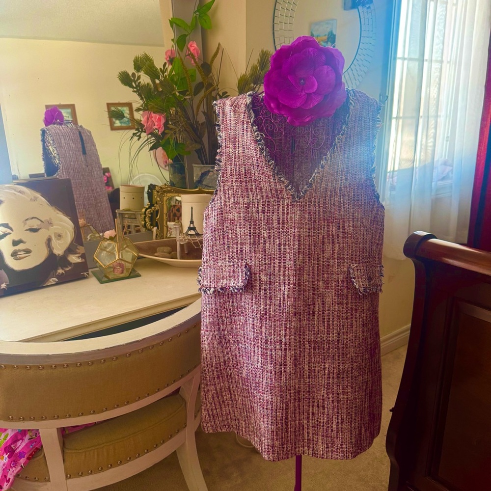 Vixen by Micheline Pitt Pink Tweed Midi Dress